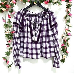 Free People Purple Plaid Size Medium Top